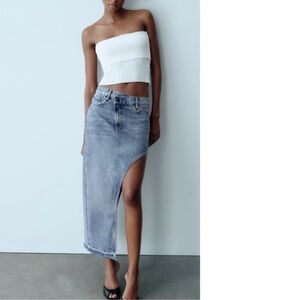 Zara ZW‎ Cutout Denim Skirt Classic Jean Asymmetrical Midi High Rise Blue S